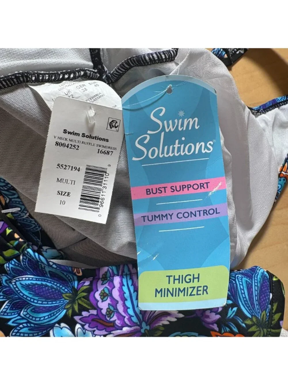 Swim Solutions Floral V-Neck Tummy Control Ruffle Swimdress Women's Size 10 NWT! - Picture 4 of 8